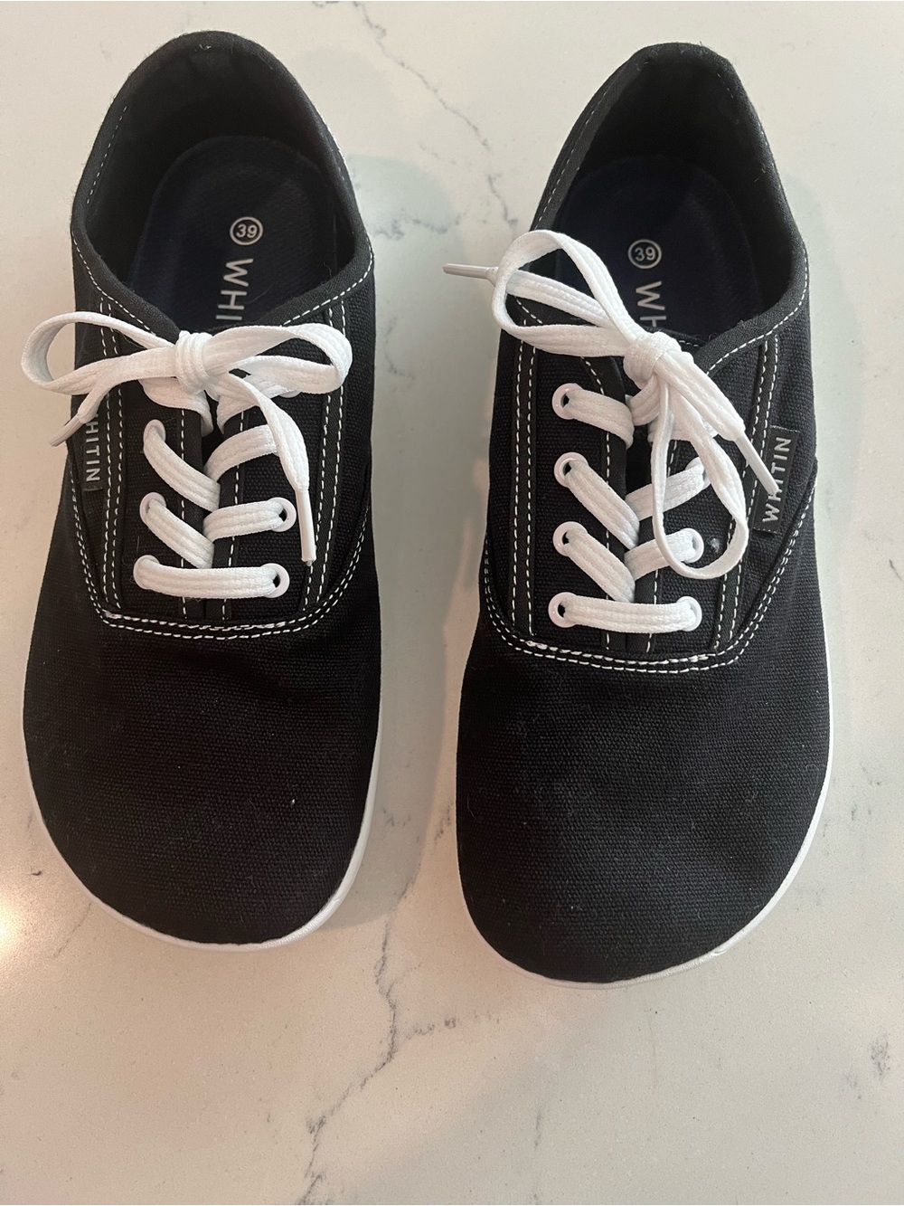 WHITIN Black Canvas Low-Top Sneakers with White Laces